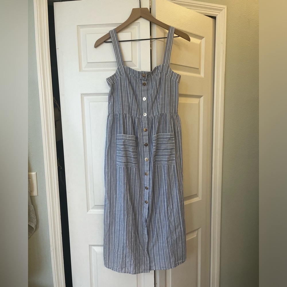 Melissa Odabash Celine Blue Striped Button-front Belted Midi Dress Cotton - Picture 3 of 7